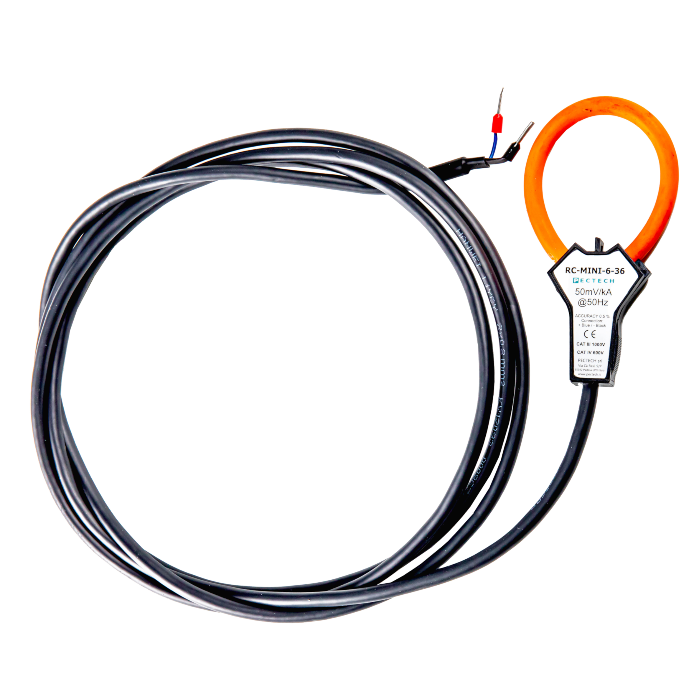 Sonda di Rogowski, Lunghezza 300 mm, 12mm spessore, diametro interno 84mm, classe 1%, 2mt cavo schermato integrato, uscita 100mV/1000A @50Hz